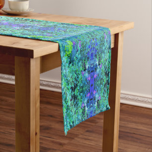 Chemin De Table Court Motif Abstrait de Feuillage Chartreuse et Bleu