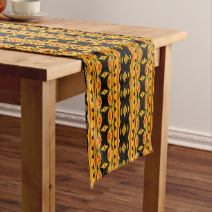 Chemin De Table Court motif africain, géométrique, motif, marron, modern