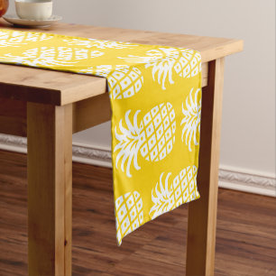 Chemin De Table Court Motif ananas jaune et blanc