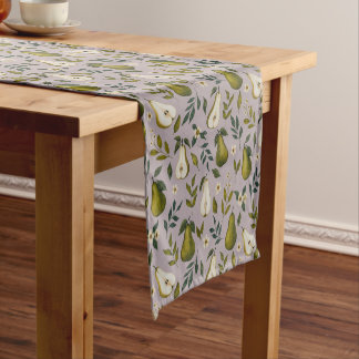 Chemin De Table Court Motif aquarelle de poire verte sur lilas poussiére
