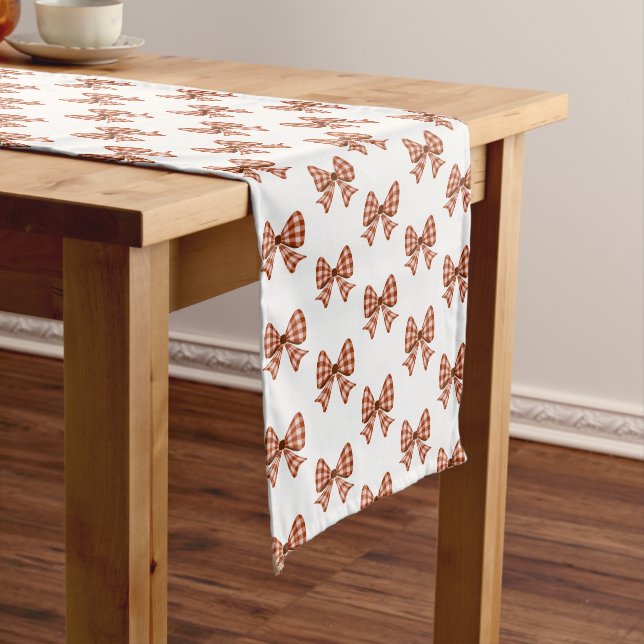 Chemin De Table Court motif arc en vichy Brown (In Situ)