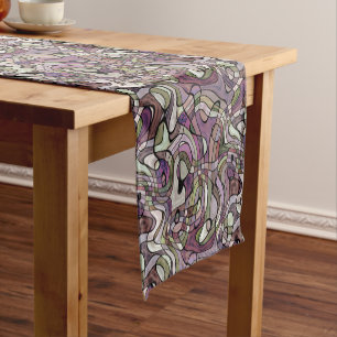 Chemin De Table Court Motif Artistique Mosaïque Violet Pourpre Noir Hipp