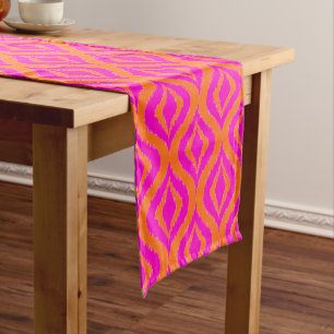 Chemin De Table Court Motif artistique Ogee Ikat été Orange vif Rose Cho