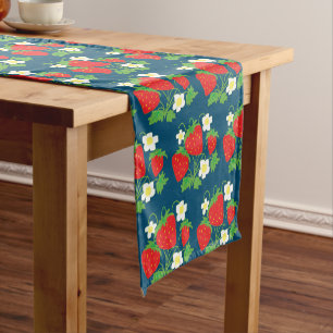 Chemin De Table Court Motif bleu fraise et fleur