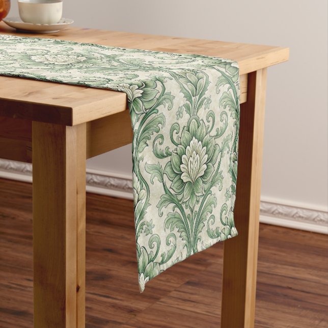 Chemin De Table Court Motif botanique vert vintage (In Situ)