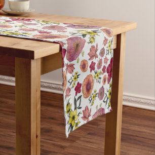 Chemin De Table Court Motif botanique wc Papier OG Coral rose Jaune 10