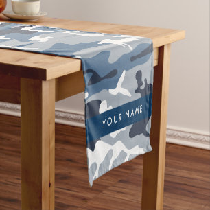 Chemin De Table Court Motif camouflage neige hivernale bleue Personnalis