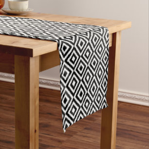 Chemin De Table Court Motif Carré de l'Ikat noir noir chic