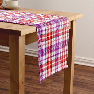 Chemin De Table Court Motif carreaux tartan blanc rouge violet