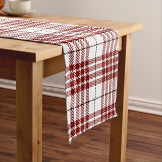 Chemin De Table Court Motif carreaux tartan rouge foncé et blanc