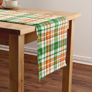 Chemin De Table Court Motif carreaux tartan vert orange blanc