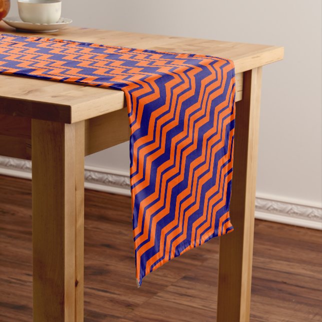 Chemin De Table Court Motif chevron zigzag bleu orange  (In Situ)