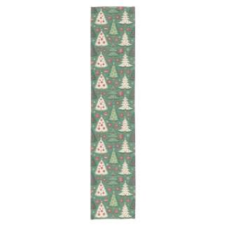 Chemin De Table Court Motif Classique d'Arbre de Noël Vert pour les Fête