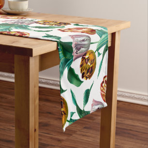 Chemin De Table Court Motif couleur Vintage Aquarelle Tulip Fleurs