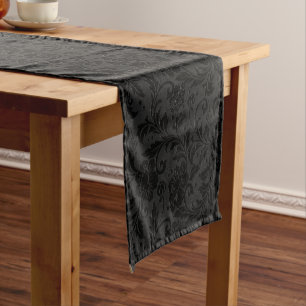 Chemin De Table Court Motif damassé vintage monochrome noir
