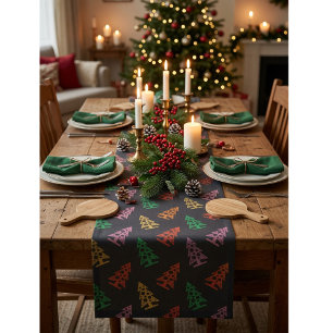 Chemin De Table Court Motif d'arbre de Noël abstrait coloré