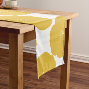 Chemin De Table Court Motif d'art floral de Poppy rétro en Jaune et Bla