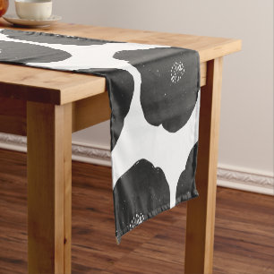 Chemin De Table Court Motif d'art floral de Poppy rétro en noir et blan