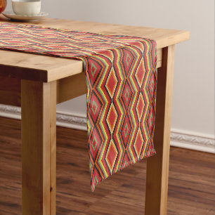 Chemin De Table Court Motif d'art tribal rouge vert orange jaune noir
