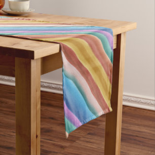 Chemin De Table Court Motif de bandes d'aquarelle multicolore