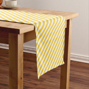 Chemin De Table Court Motif de bandes jaunes et blanches diagonales