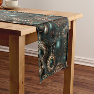 Chemin De Table Court Motif de bijoux de luxe vintage émeraude et perle