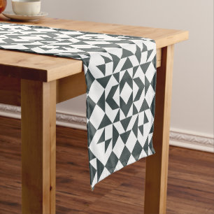 Chemin De Table Court Motif de bloc de surface composée noir et blanc c