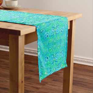 Chemin De Table Court Motif de Bohème Arabesque Aquamarine