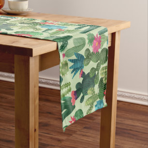 Chemin De Table Court Motif de cactus Turquoises verts en fleurs
