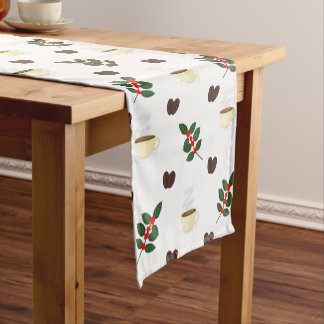 Chemin De Table Court Motif de café avec haricots, tasses et caféiers