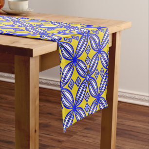 Chemin De Table Court Motif De Carrelage Espagnol Bleu Et Jaune Coureur 
