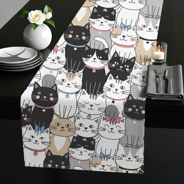 Chemin De Table Court Motif de chat fantaisiste mignon (Créateur téléchargé)