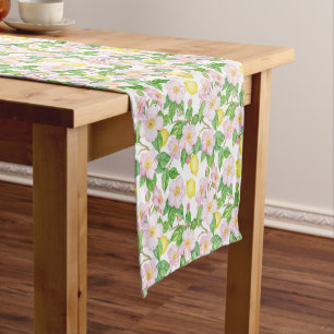 Chemin De Table Court Motif de citrons floraux roses