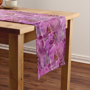 Chemin De Table Court Motif de fleurs d'orchidée rose magenta