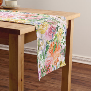 Chemin De Table Court Motif de fleurs Roses rose jaune blanc orange