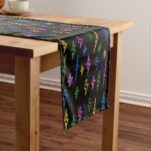 Chemin De Table Court Motif de foudre Retro Neon des années 80