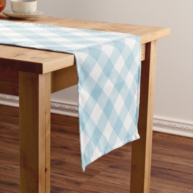 Chemin De Table Court Motif de plaid En vichy bleu clair (In Situ)