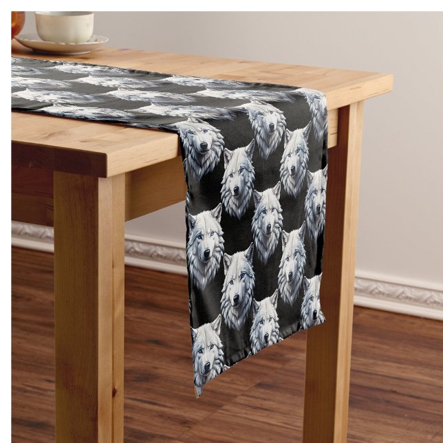 Chemin De Table Court Motif de tête de loup blanc  (Créateur téléchargé)