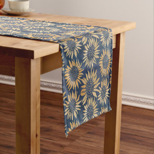 Chemin De Table Court Motif de tournesol Marine et Gold