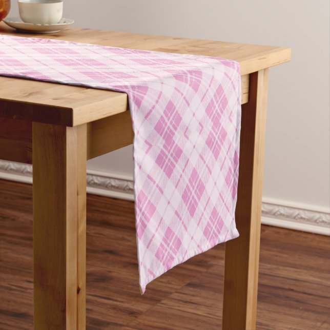 Chemin De Table Court Motif de vacances de Noël à tartan rose clair (In Situ)