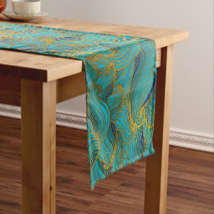 Chemin De Table Court Motif de vague de relief d'or de remous sur le