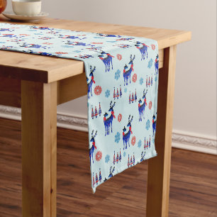 Chemin De Table Court Motif des rennes, des arbres de Noël et des flocon