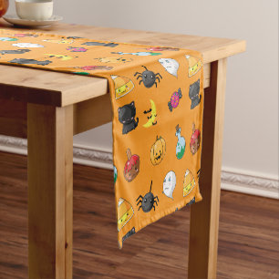 Chemin De Table Court Motif d'Halloween mignon avec arrière - plan orang