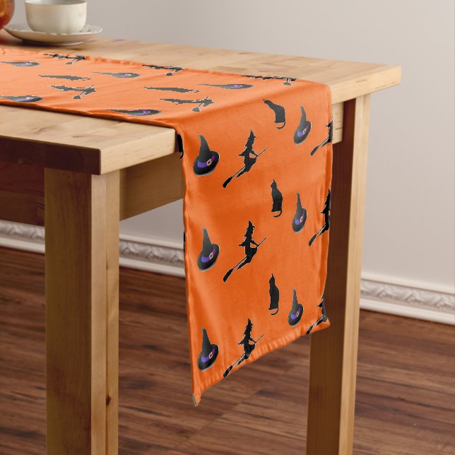 Chemin De Table Court Motif d'Halloween sur orange (In Situ)