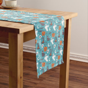 Chemin De Table Court Motif d'Halloween Turquoise amusant