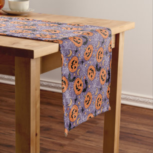 Chemin De Table Court Motif d'Halloween violet Jack-O-lanterne