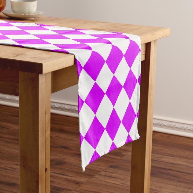 Chemin De Table Court Motif diamant de Checker blanc violet (In Situ)