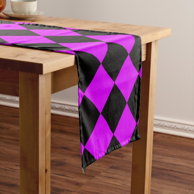 Chemin De Table Court Motif Diamond de damier noir violet (In Situ)