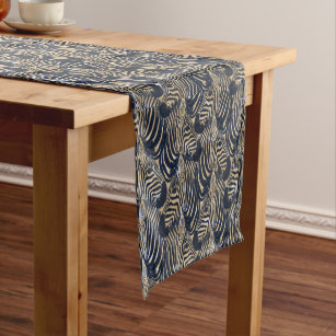 Chemin De Table Court Motif d'impression moderne Gold Blue Zebras