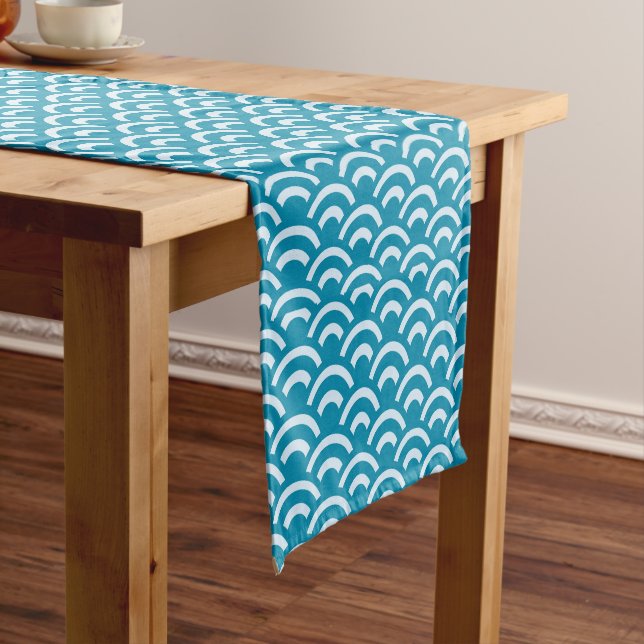 Chemin De Table Court Motif d'onde Abstrait bleu (In Situ)